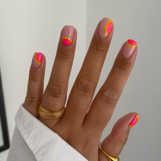 70 Pretty Nails That Are Appropriate To Wear in Summer — Sunset Neon Nails