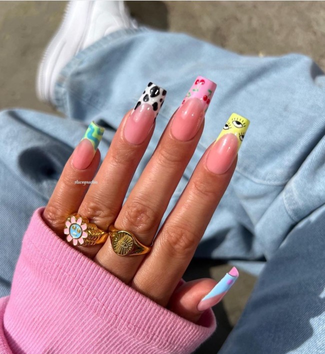 70 Pretty Nails That Are Appropriate To Wear in Summer — Mix Fun French Tip Nails