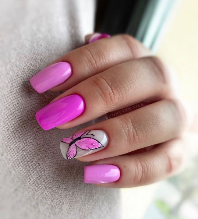 44 Cute Butterfly Nail Art Designs — Shades of Pink Butterfly Nails