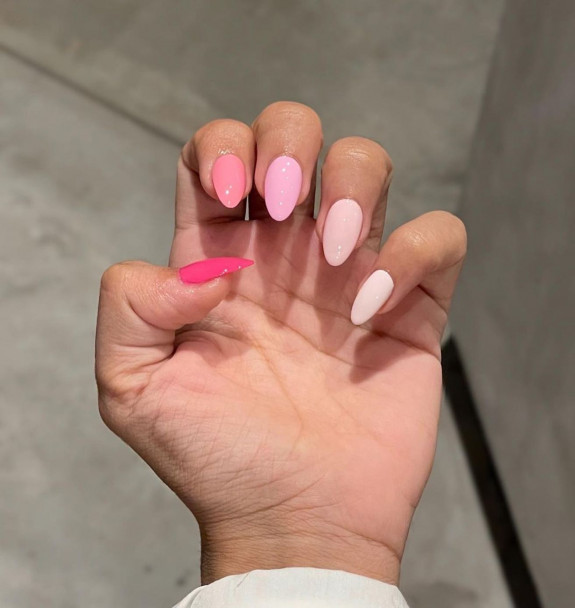 100 Cute Skittle Nails in 2022 — Gradient Pink Nails