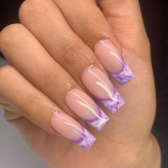 30 Marble French Tip Acrylic Nails — Purple Marble Nails