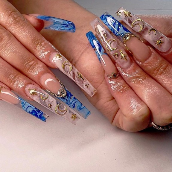 30 Marble French Tip Acrylic Nails — Celestial & Marble Nails