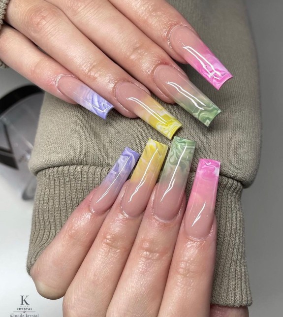 30 Marble French Tip Acrylic Nails — Different Marble Nails