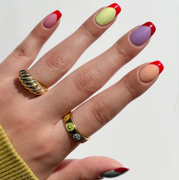 100 Cute Skittle Nails in 2022 — Different Color Nails with Red Tips