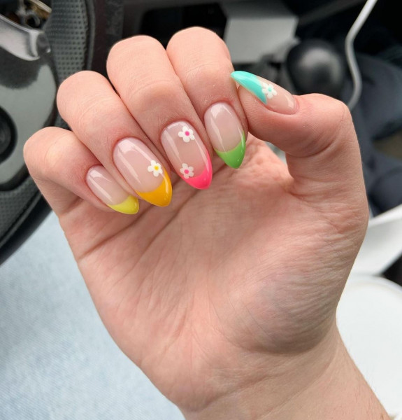 100 Cute Skittle Nails in 2022 — Gradient French Nails + Flower