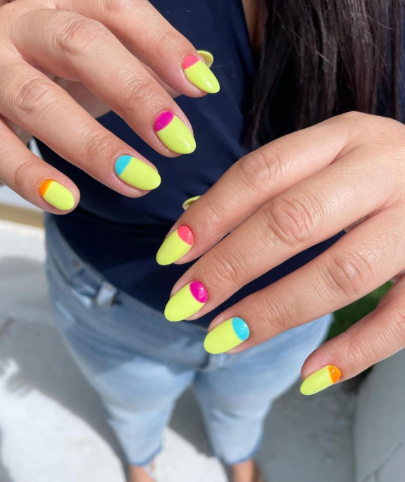 100 Cute Skittle Nails in 2022 — Neon Nails with Different Color Cuffs