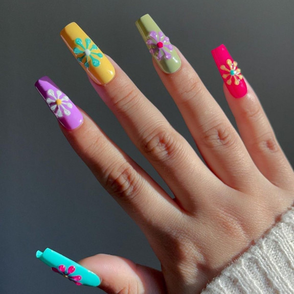 100 Cute Skittle Nails in 2022 — 3D Flower Skittle Nails