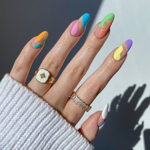 100 Cute Skittle Nails in 2022 — Abstract Pastel Long Nails