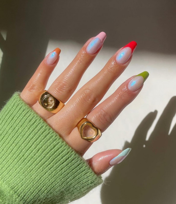 100 Cute Skittle Nails in 2022 — Shimmery Nails with Skittle Tips