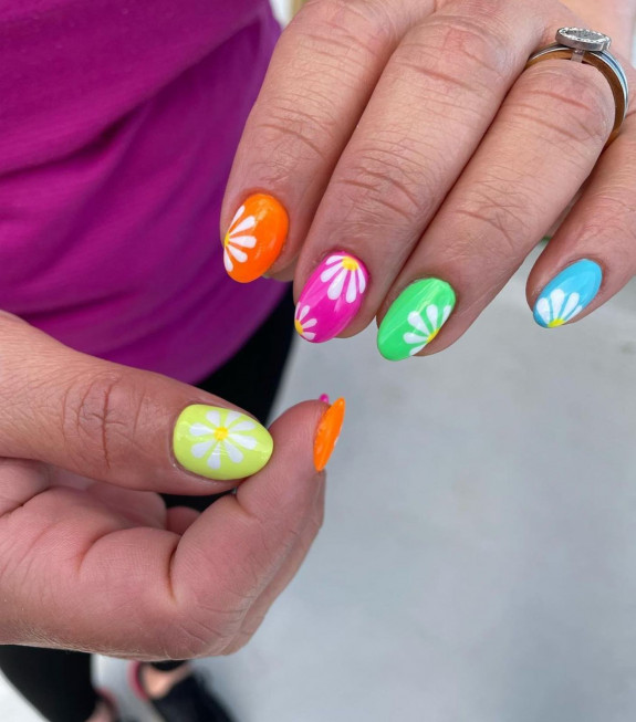 100 Cute Skittle Nails in 2022 — Skittle Nails with Flower Accents