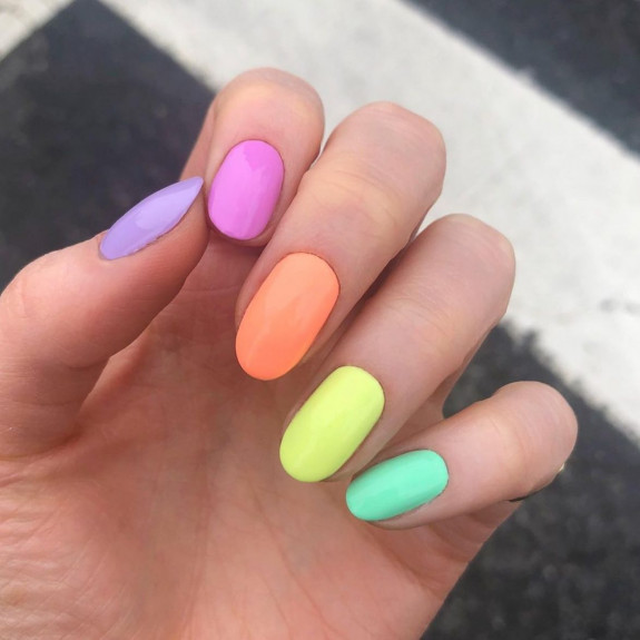 100 Cute Skittle Nails in 2022 — Rainbow Oval Shaped Nails