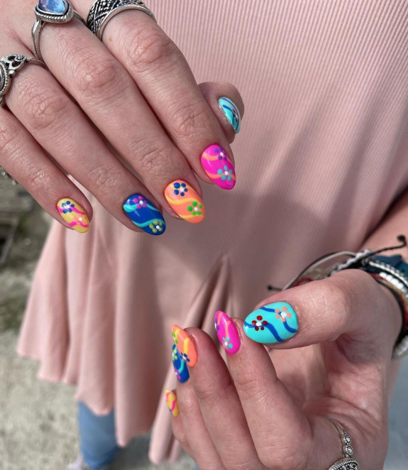 100 Cute Skittle Nails in 2022 — Different Color Nails + Daisies