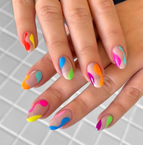 100 Cute Skittle Nails in 2022 — Bright + Colorful Abstract Shape Nails