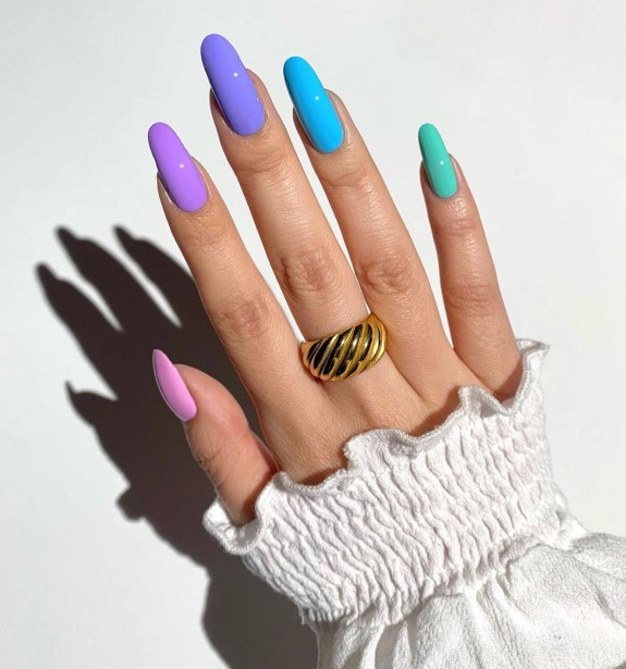 100 Cute Skittle Nails in 2022 — Purple and Aqua Skittle Nails