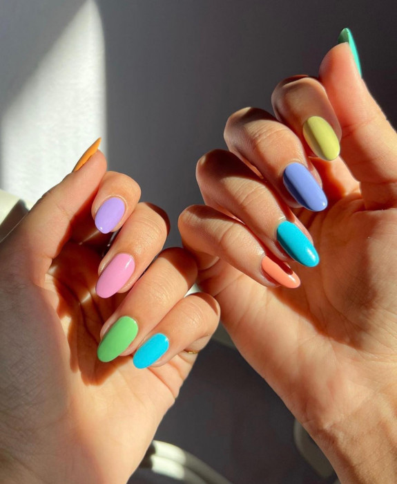 100 Cute Skittle Nails in 2022 — Skittle Oval Shaped Nails