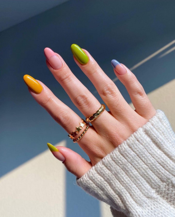 100 Cute Skittle Nails in 2022 — Earth Tone + French Tips