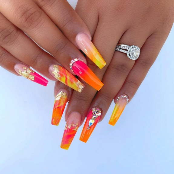 34 Bright Summer Nails — Ombre Bright Color Coffin Nails