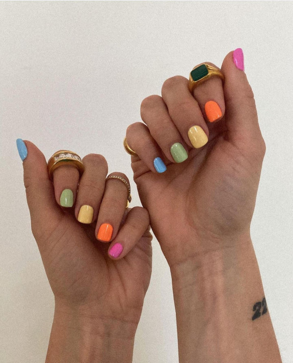 100 Cute Skittle Nails in 2022 — Different Color Short Nails