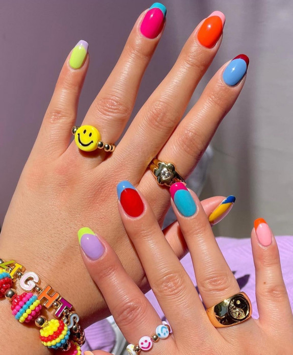 100 Cute Skittle Nails in 2022 — Bold Skittle Nails + French Tips