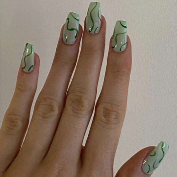 42 Swirl Nails with Pretty Color Combos — Green Swirl Green Nails