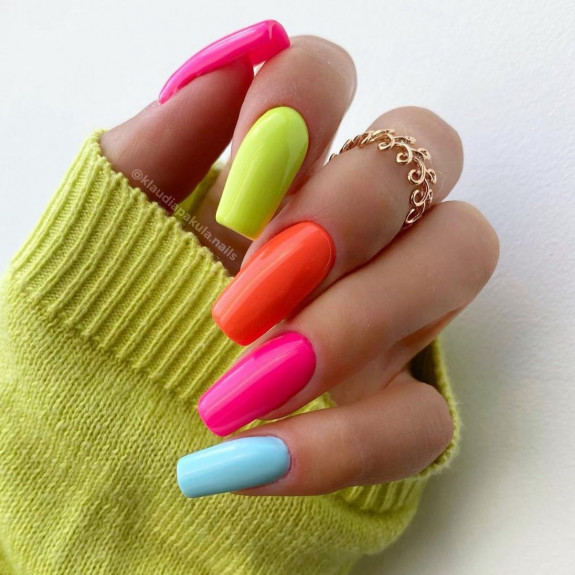 34 Bright Summer Nails — Different Color Bright Square Nails