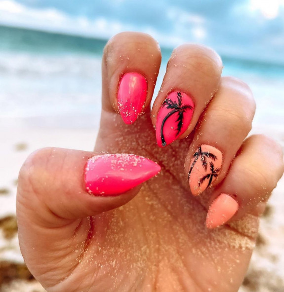 34 Bright Summer Nails — Hot Pink and Peach Tropical Nails