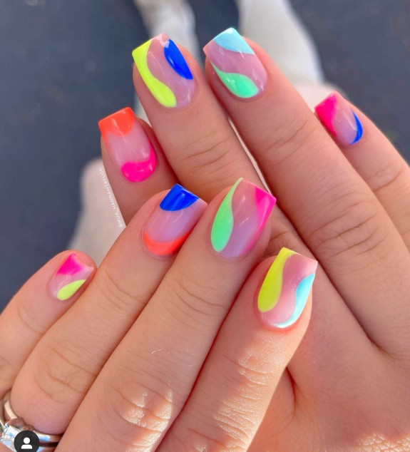 100 Cute Skittle Nails in 2022 — Colorful Abstract Short Square Nails