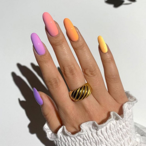 100 Cute Skittle Nails in 2022 — Ombre Pink Peach Skittle Nails