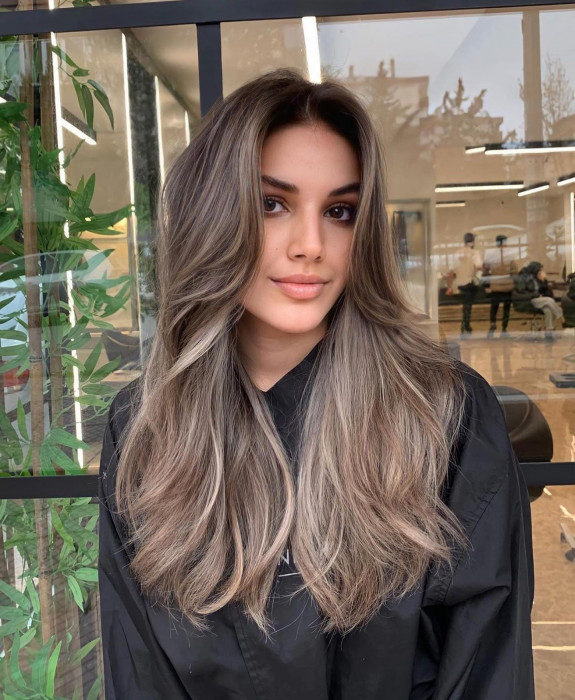 45 Trendy Long Haircuts — Ash Brown Long Hair + Curtain Bangs