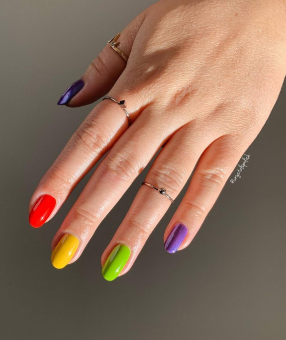 100 Cute Skittle Nails in 2022 — Skittle Round Short Nails