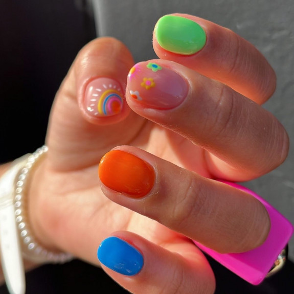 100 Cute Skittle Nails in 2022 — Bold Nails with Flowers