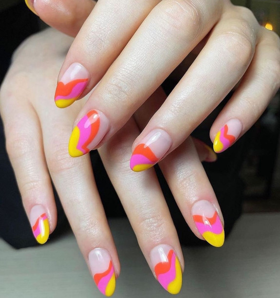 34 Bright Summer Nails — Three Tone Summer Nails