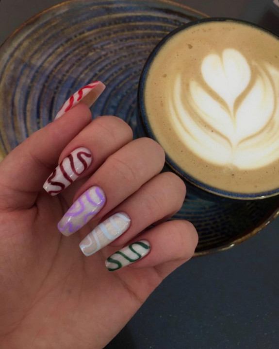 42 Swirl Nails with Pretty Color Combos — Different Color Swirl Nails