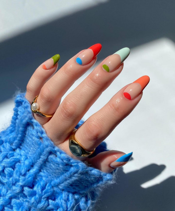 100 Cute Skittle Nails in 2022 — Multi-Colored French & Cuff Nails