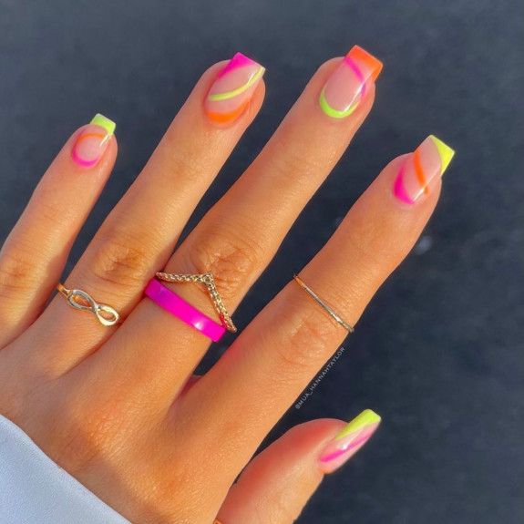 34 Bright Summer Nails — Neon Yellow, Pink and Orange Short Nails