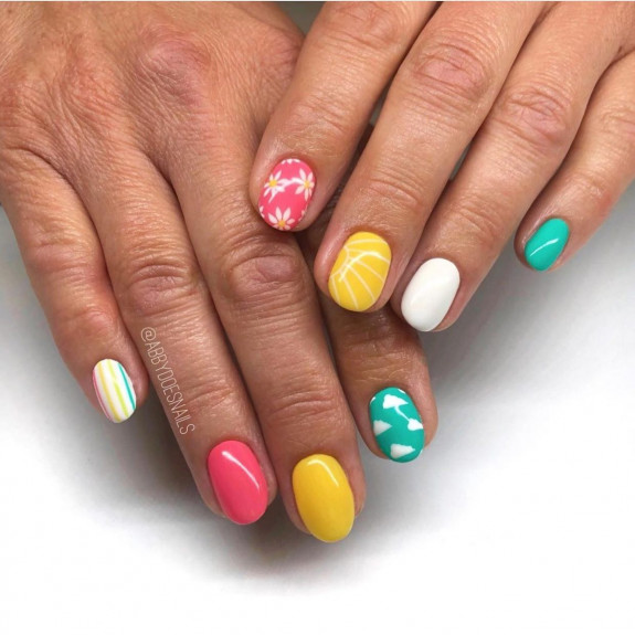 34 Bright Summer Nails — Mix and Match Summer Short Nails