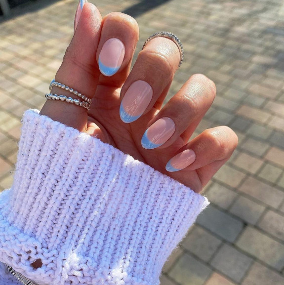 30 Spring Minimalist Nails — Blue French Tip Nails