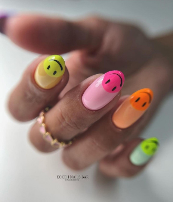 100 Cute Skittle Nails in 2022 — Colorful Smiley Face Tip Nails