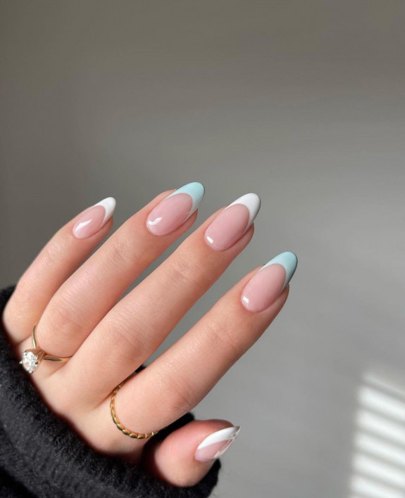 30 Spring Minimalist Nails — Soft Mint and White French Tip Nails