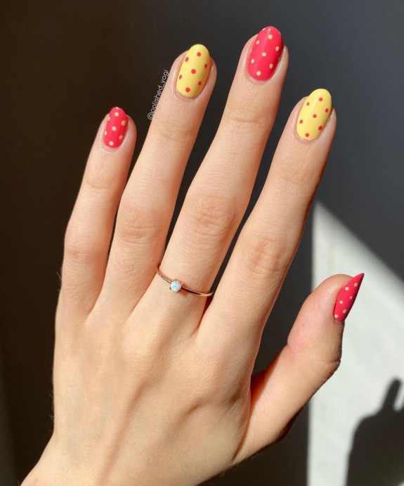 100 Cute Skittle Nails in 2022 — Two-Tone Short Round Nails