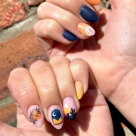 37 Painted Desert Nails — Dark Blue and Peach Desert Nails