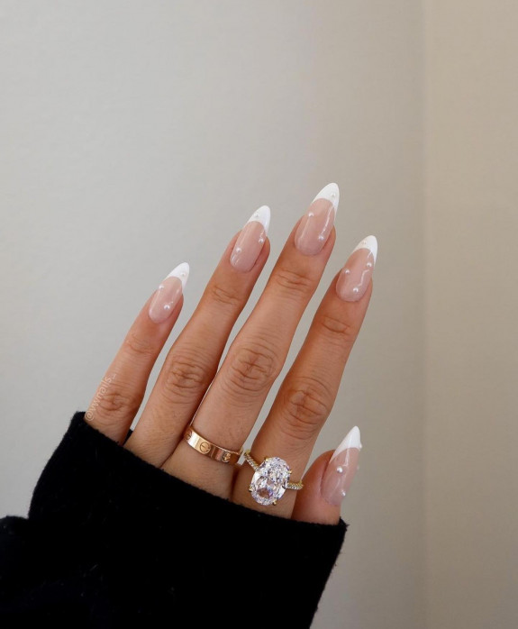 30 Spring Minimalist Nails — White Tip Nails with Pearl Details