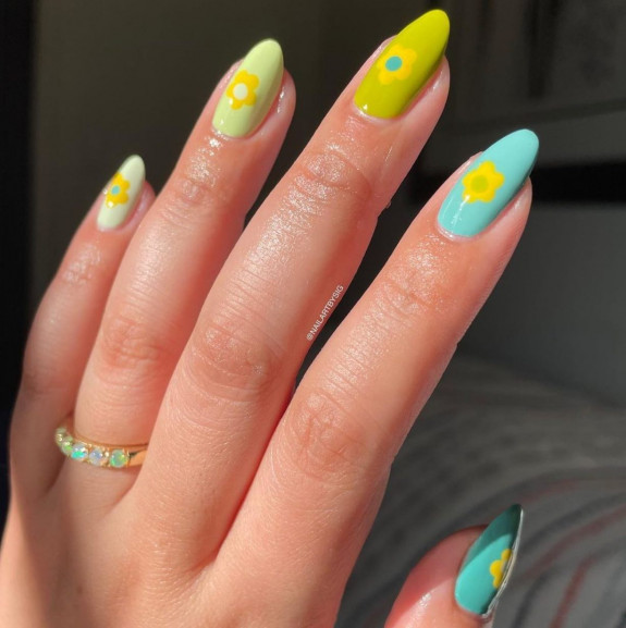 100 Cute Skittle Nails in 2022 — Gradient Green & Blue Nails