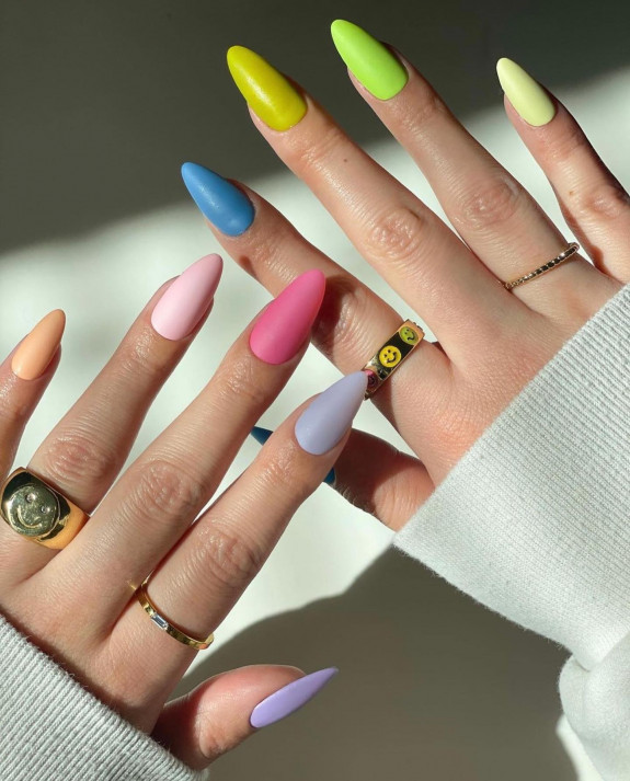 100 Cute Skittle Nails in 2022 — Multi-Colored Almond Nails