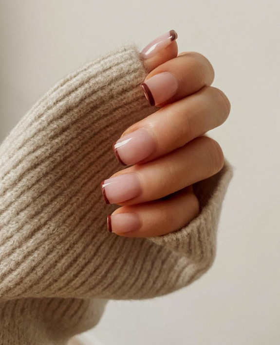 30 Spring Minimalist Nails — Chocolate Brown French Tip Nails