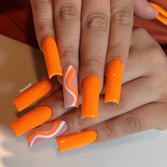 34 Bright Summer Nails — Bright Orange Acrylic Nails