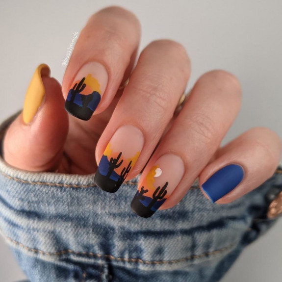 37 Painted Desert Nails — Evening Desert Landscape Nails