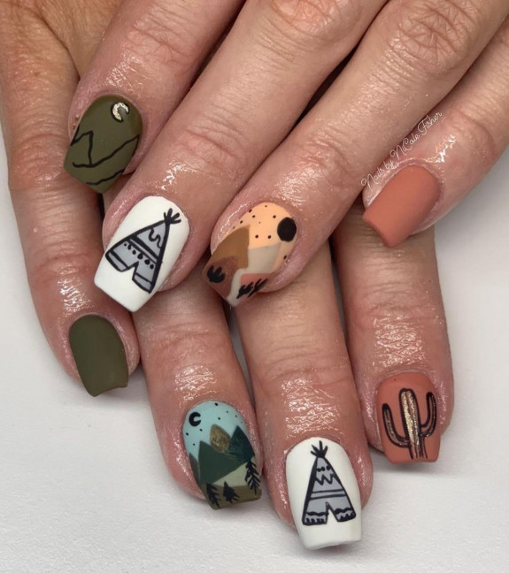 37 Painted Desert Nails — Matte Green, Tipi, Cactus & Desert Nails