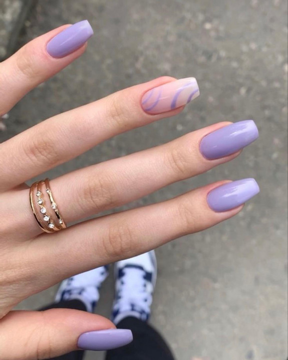 42 Swirl Nails with Pretty Color Combos — Lavender Tone Swirl Nails