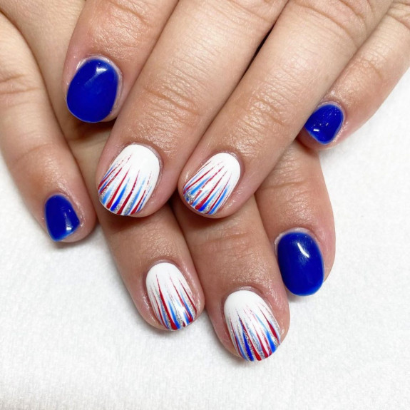 45 Patriotic Nail Designs — Shimmery Patriotic Short Nails